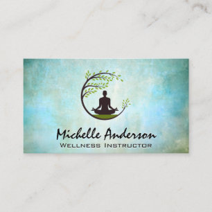Carte De Visite Logo de méditation Arbre Arrondi   Texture bleue v