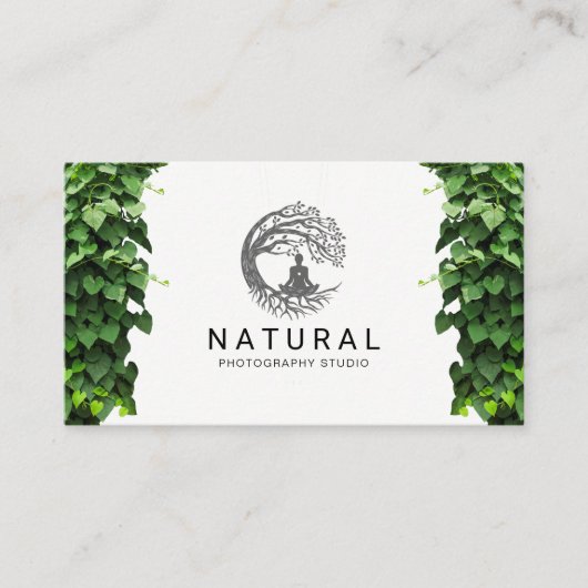Carte De Visite Logo de méditation de l'arbre naturel | Vins Feuil (Devant)