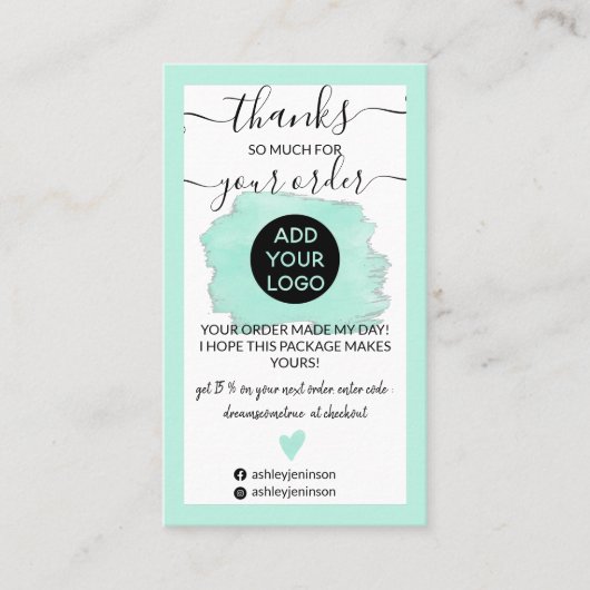 Carte De Visite Logo de menthe moderne brosse frontière merci (Devant)