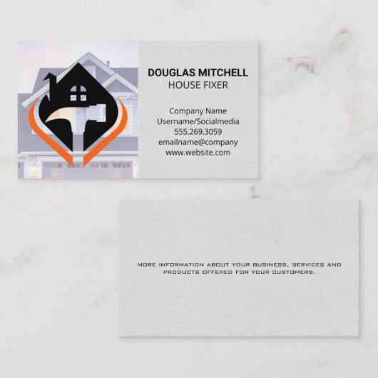 Carte De Visite Logo de menuiserie | Marteau de la maison (Devant / Derrière)