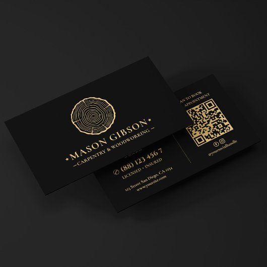 Carte De Visite Logo de menuisier ébéniste moderne Noir