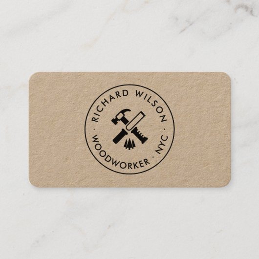 Carte De Visite Logo de menuisier professionnel noir moderne kraft (Devant)