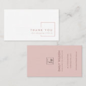 CARTE DE VISITE LOGO DE MERCI DE RECTANGLE BLANC ROSE MINIMAL (Devant / Derrière)
