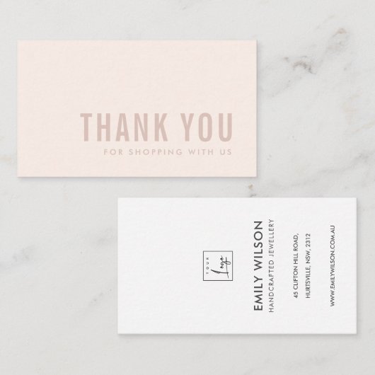 CARTE DE VISITE LOGO DE MERCI DE RECTANGLE ROSE MINIMAL SIMPLE (Devant / Derrière)