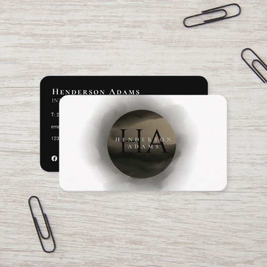 Carte De Visite Logo de monogramme 3D noir et or (Devant/Arrière en situation)