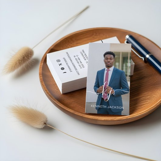 Carte De Visite Logo de monogramme calligraphié Elegant Script & P