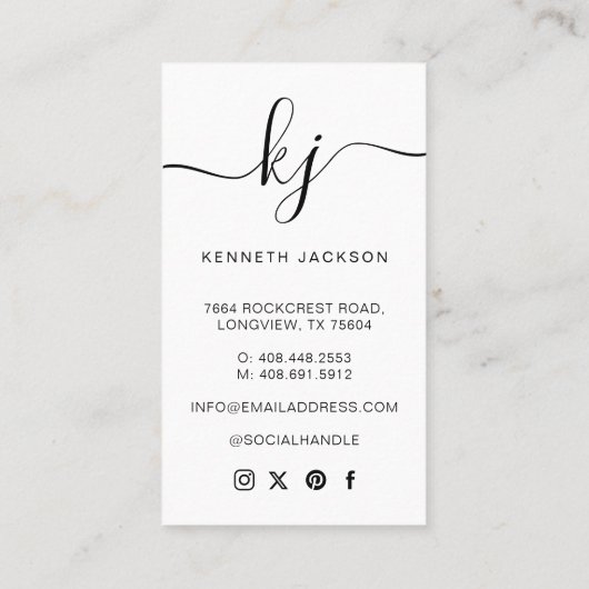 Carte De Visite Logo de monogramme de calligraphie de script éléga (Dos)