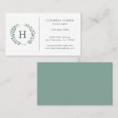 Carte De Visite Logo de monogramme de couronne de verdure rustique (Devant / Derrière)