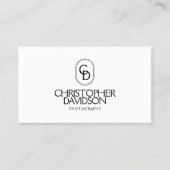 Carte De Visite Logo de monogramme élégant blanc/noir (Devant)