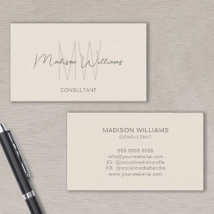 Carte De Visite Logo de monogramme moderne Nom Crème Beige Consult