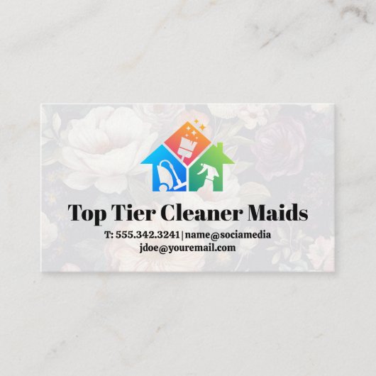 Carte De Visite Logo de nettoyage de la maison | Arrière - plan fl (Devant)