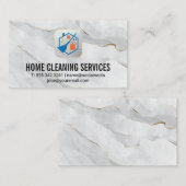 Carte De Visite Logo de nettoyage | Marbre d'or blanc (Devant / Derrière)