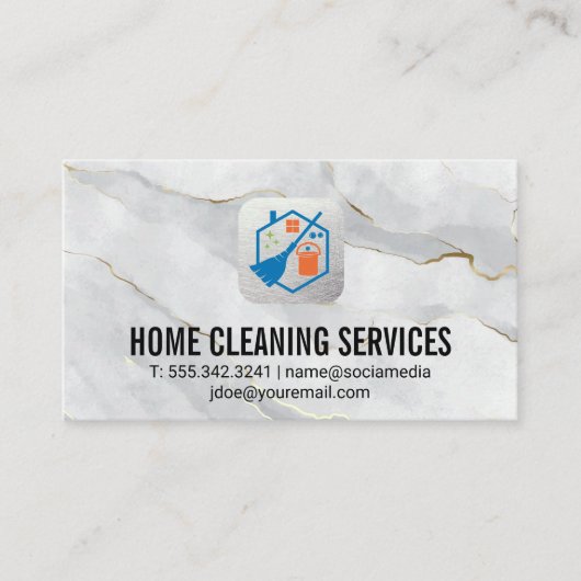 Carte De Visite Logo de nettoyage | Marbre d'or blanc (Devant)