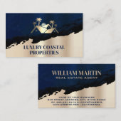 Carte De Visite Logo de palmier immobilier | Or bleu (Devant / Derrière)