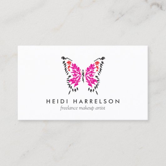 Carte De Visite Logo de papillon rose sur blanc (Devant)