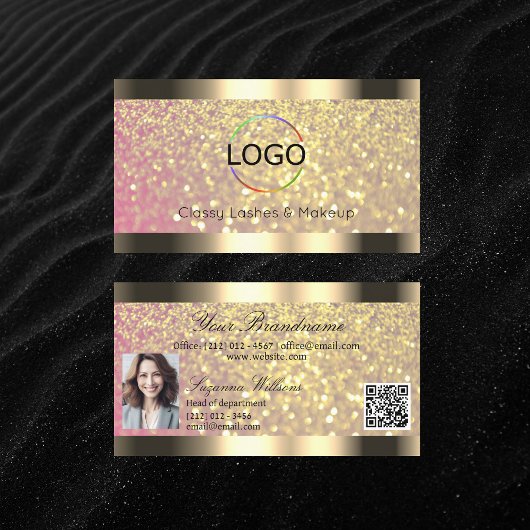 Carte De Visite Logo de Parties scintillant Elegance Pink Gold Pho
