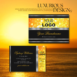 Carte De Visite Logo de Parties scintillant moderne noir et orange