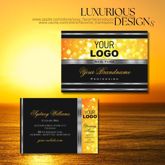 Carte De Visite Logo de Parties scintillant moderne noir et orange