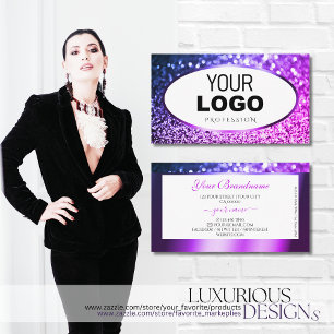 Carte De Visite Logo de Parties scintillant rose et violet blanc B