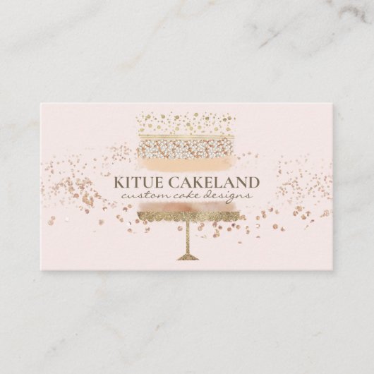 Carte De Visite Logo de pâtissier sur fond rose poudré (Devant)