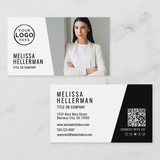 Carte De Visite Logo de photo de code QR moderne (Devant / Derrière)