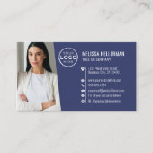 Carte De Visite Logo de photo de code QR professionnel bleu marine (Devant)