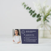 Carte De Visite Logo de photo de code QR professionnel bleu marine (Debout devant)