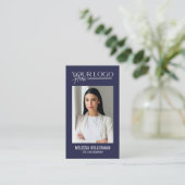 Carte De Visite Logo de photo de code QR professionnel bleu marine (Debout devant)