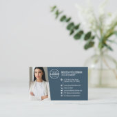 Carte De Visite Logo de photo de code QR professionnel bleu modern (Debout devant)