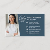 Carte De Visite Logo de photo de code QR professionnel bleu modern (Devant)