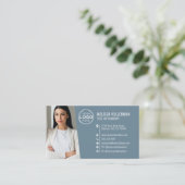 Carte De Visite Logo de photo de code QR professionnel bleu modern (Debout devant)