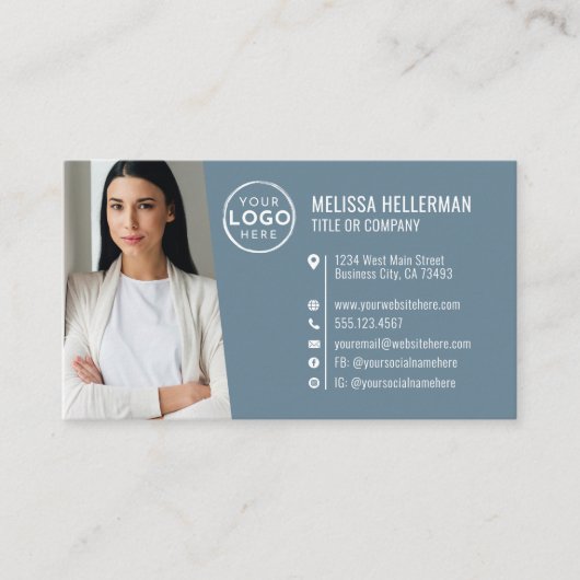 Carte De Visite Logo de photo de code QR professionnel bleu modern (Devant)