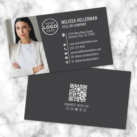 Carte De Visite Logo de photo de code QR professionnel moderne