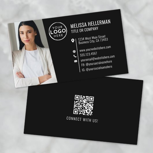 Carte De Visite Logo de photo de code QR professionnel moderne noi