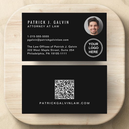 Carte De Visite Logo de photo de code QR professionnel noir