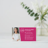 Carte De Visite Logo de photo de code QR professionnel rose modern (Debout devant)