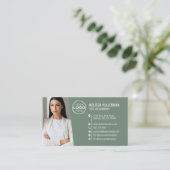 Carte De Visite Logo de photo de code QR professionnel vert modern (Debout devant)