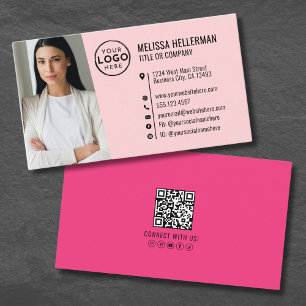 Carte De Visite Logo de photo de code QR rose féminin