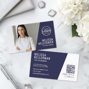 Carte De Visite Logo de photo professionnel moderne bleu marine