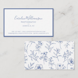 Carte De Visite Logo de photographe floral botanique bleu minimali