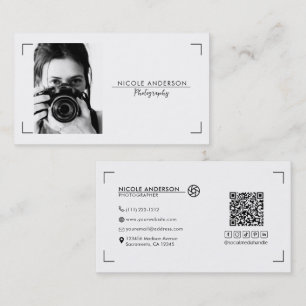 Carte De Visite Logo de photographie moderne minimaliste blanc Pho