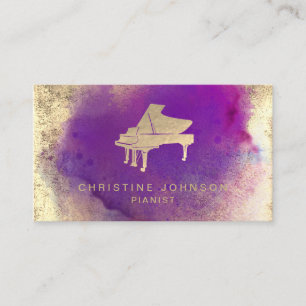 Carte De Visite logo de piano à éclaboussure d'aquarelle violette