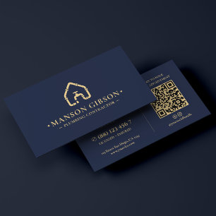 Carte De Visite Logo de plombier moderne bleu foncé pour entrepren