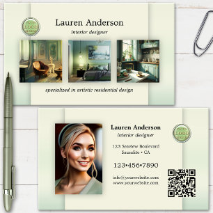 Carte De Visite Logo de portefeuille vert Code QR Concepteur d'int