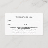 Carte De Visite Logo de rappel des rendez-vous des dentistes (Dos)