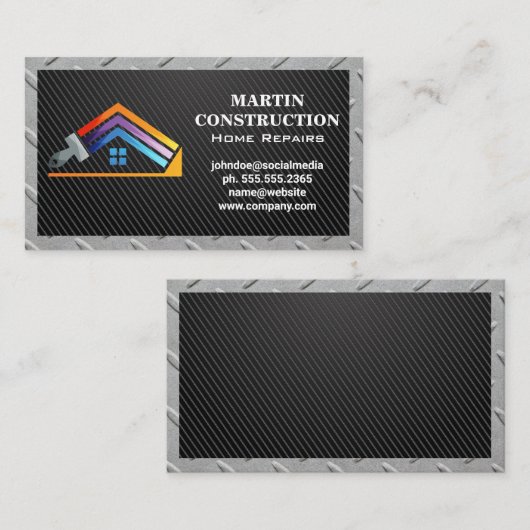 Carte De Visite Logo de réparation de maison | Bordure d'acier (Devant / Derrière)