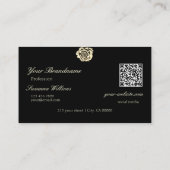 Carte De Visite Logo de Rose noir beige clair classique et code QR (Dos)