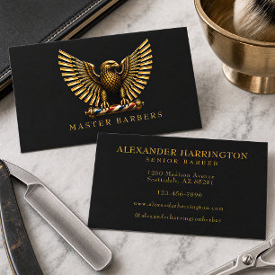 Carte De Visite Logo de salon de coiffure Luxury Golden Eagle Barb