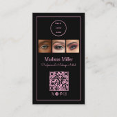 Carte De Visite Logo de script Black Pink Code QR Photo Maquillage (Devant)
