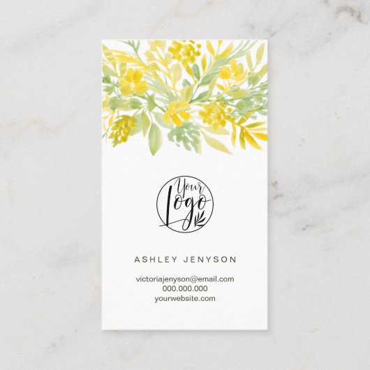 Carte De Visite Logo de script floral vert jaune commander merci (Dos)